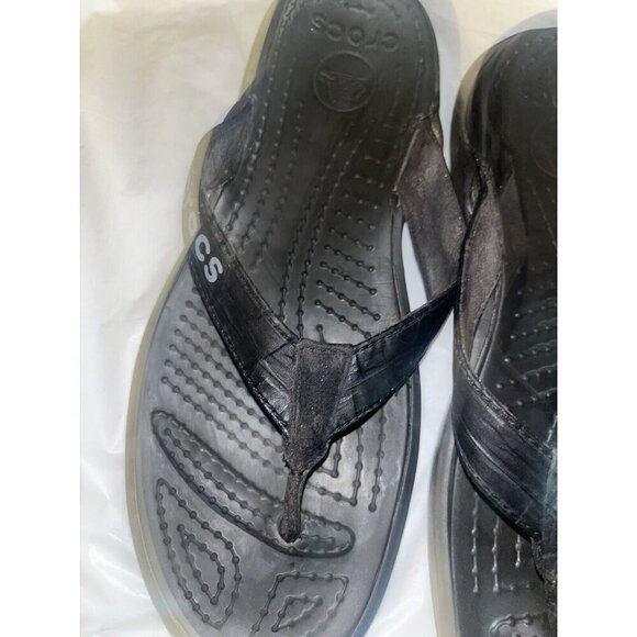 CROCS Black Leather rubber Thong Sandals Size 9 - Picture 10 of 11